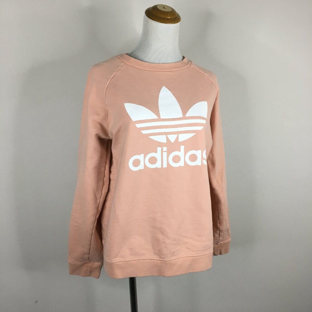 ADIDAS Long Sleeve Peach White Firebird Logo Print Sweatshirt Shirt